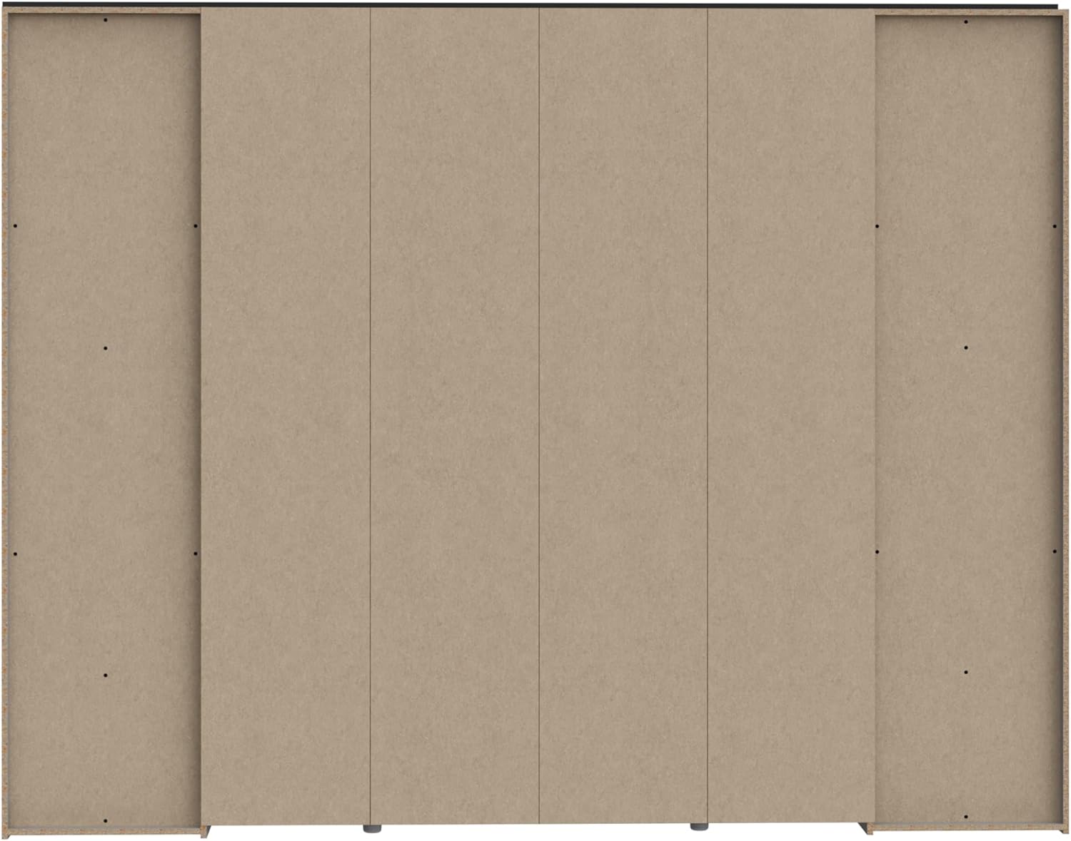 FORTE JABIM Schrank 280, Kleiderschrank mit Passepartout und LED Beleuchtung, Schwebetürenschrank groß Schlafzimmer 4-türig Holzdekor: Alpenfichte/Schwarz, 279 cm breit x 215 cm hoch x 64 cm tief