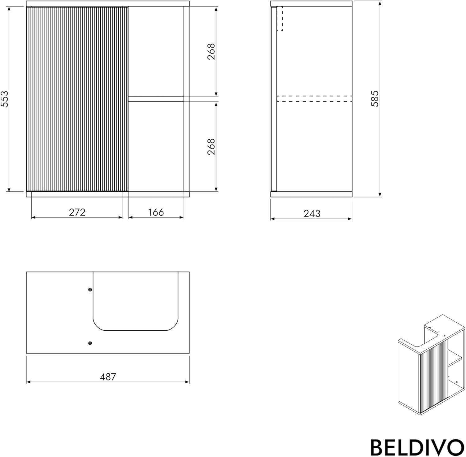 BERNSTEIN Beldivo Small Bathroom Furniture Set Matte Silk Grey 50 x 24.3 x 60 cm Vanity Unit with Duravit Ceramic Basin, Door Hinge Left, Push-to-Open Pre-Assembled