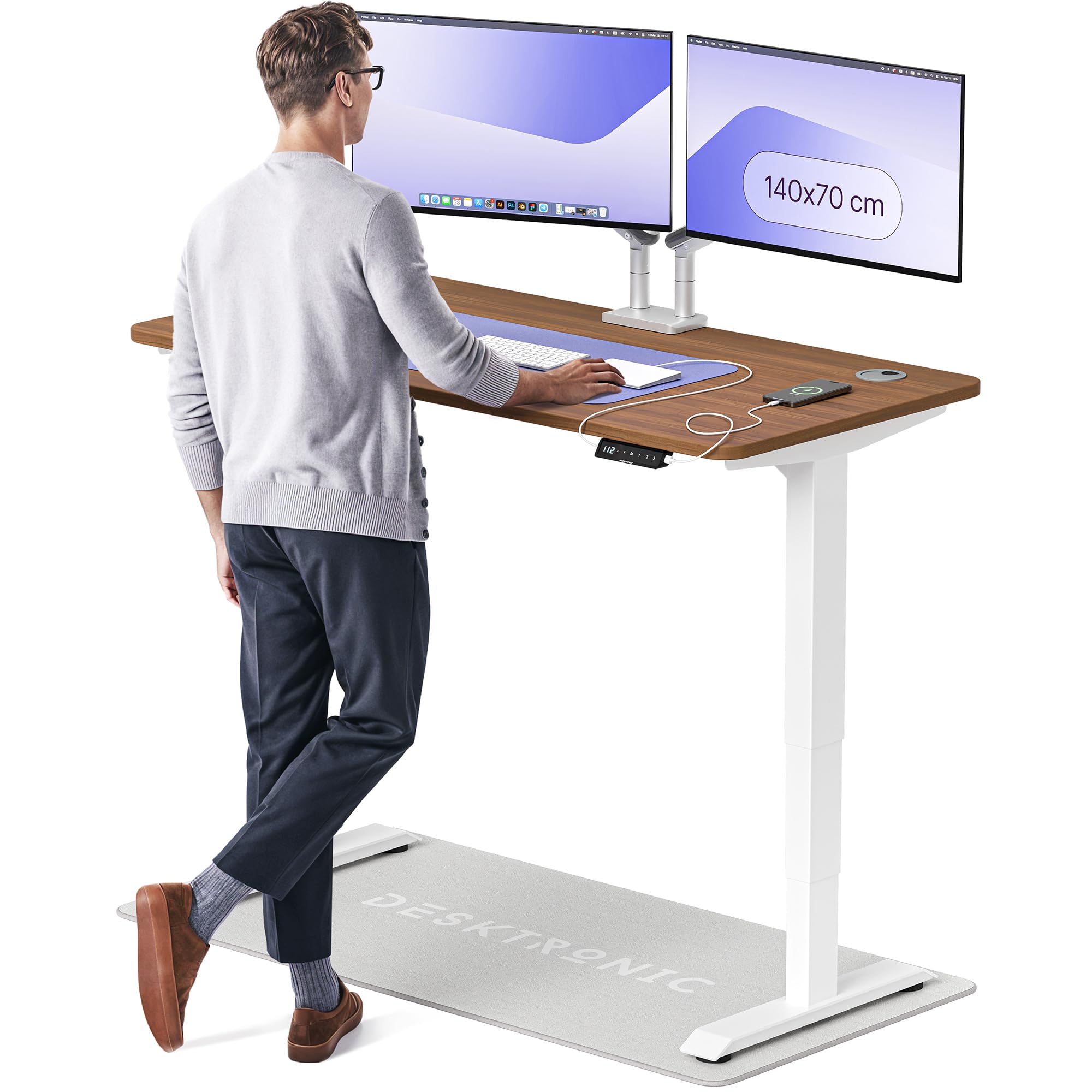 Desktronic HomePro Höhenverstellbarer Schreibtisch 160 × 80 cm – Elektrischer Schreibtisch Mit Zwei Elektrischen Motoren, Touchscreen-Steuerung und Integrierten USB-A- und USB-C-Ladeanschlüssen