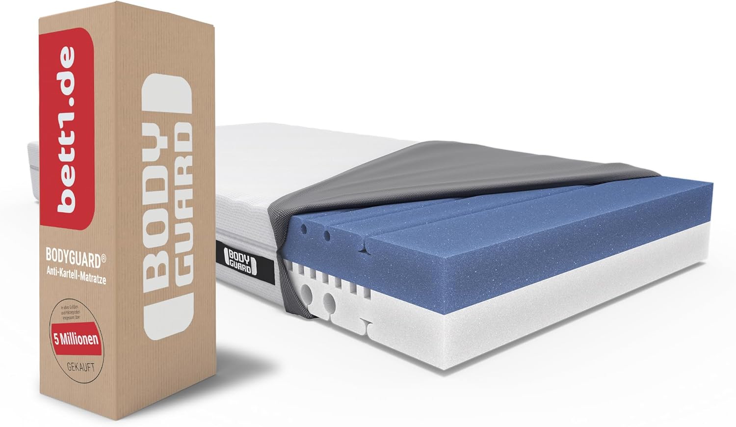 Bodyguard Schaumstoff Anti-Kartell-Matratze (mittelfest, 90x200 cm, 2in1 Härtegrade mittelfest & Fester, Bezug waschbar bis 60 Grad, Oeko-TEX® 100, Ergonomiemodule, QXSchaum)