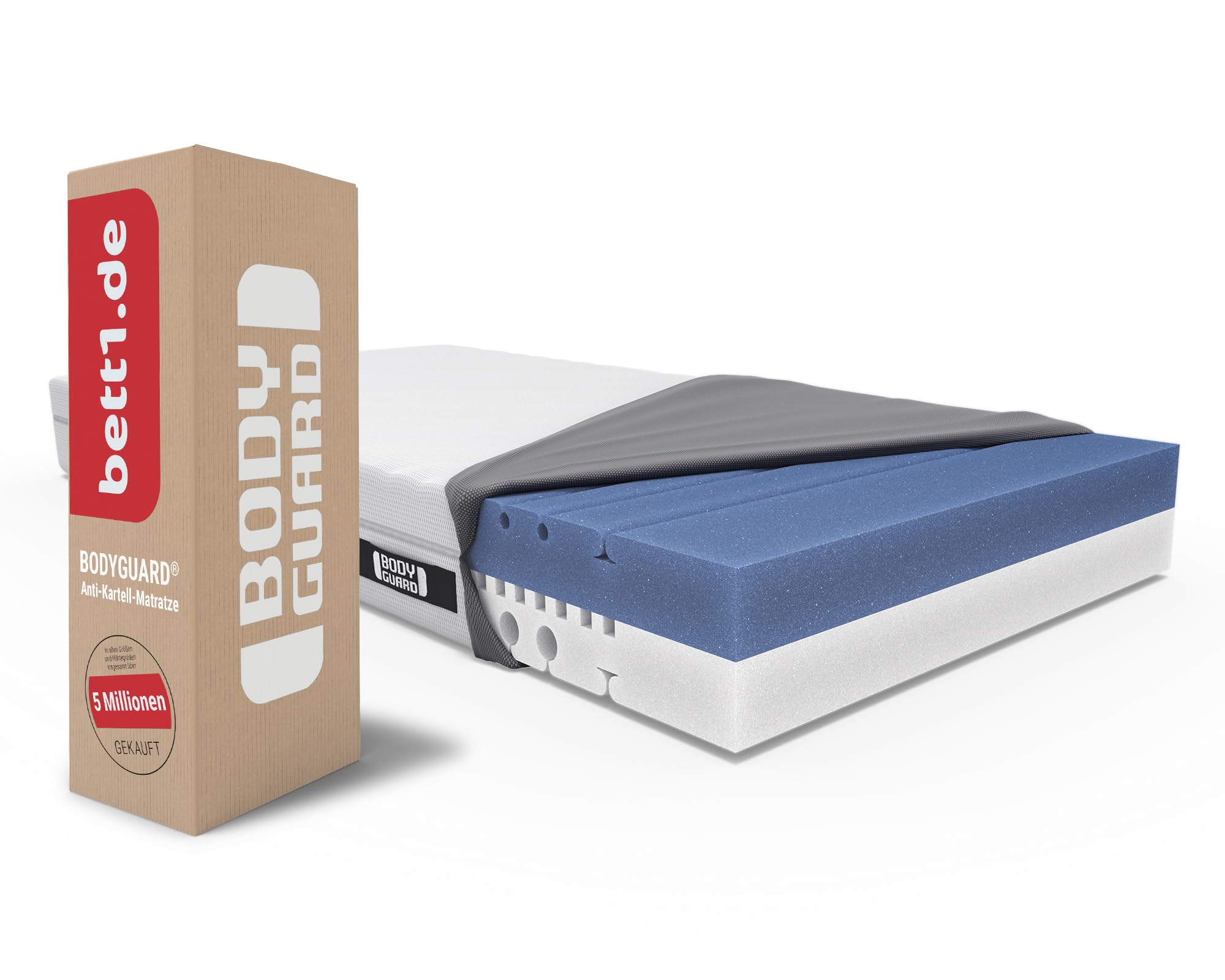 Bodyguard Schaumstoff Anti-Kartell-Matratze (mittelfest, 90x200 cm, 2in1 Härtegrade mittelfest & Fester, Bezug waschbar bis 60 Grad, Oeko-TEX® 100, Ergonomiemodule, QXSchaum)