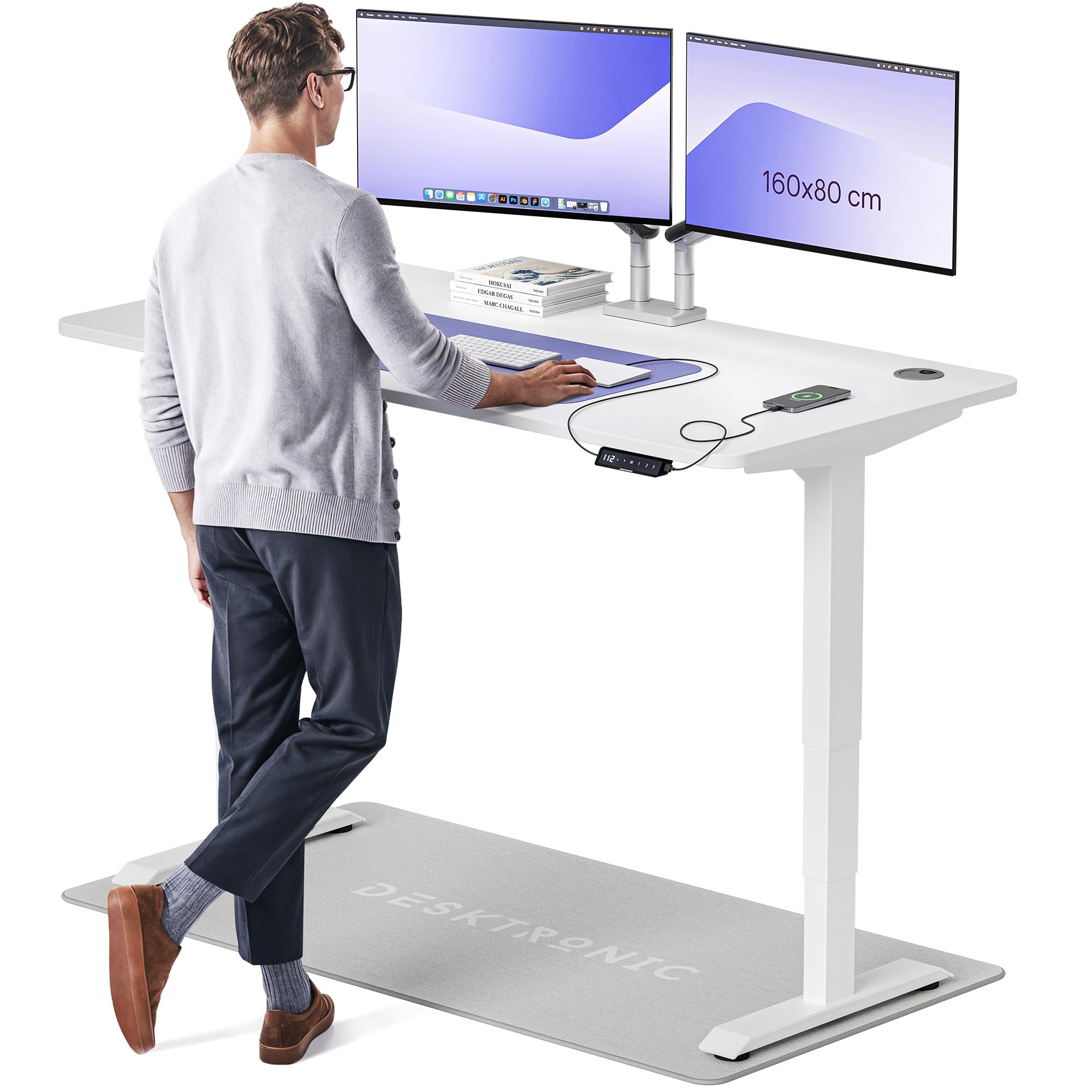 Desktronic HomePro Höhenverstellbarer Schreibtisch 160 × 80 cm – Elektrischer Schreibtisch Mit Zwei Elektrischen Motoren, Touchscreen-Steuerung und Integrierten USB-A- und USB-C-Ladeanschlüssen