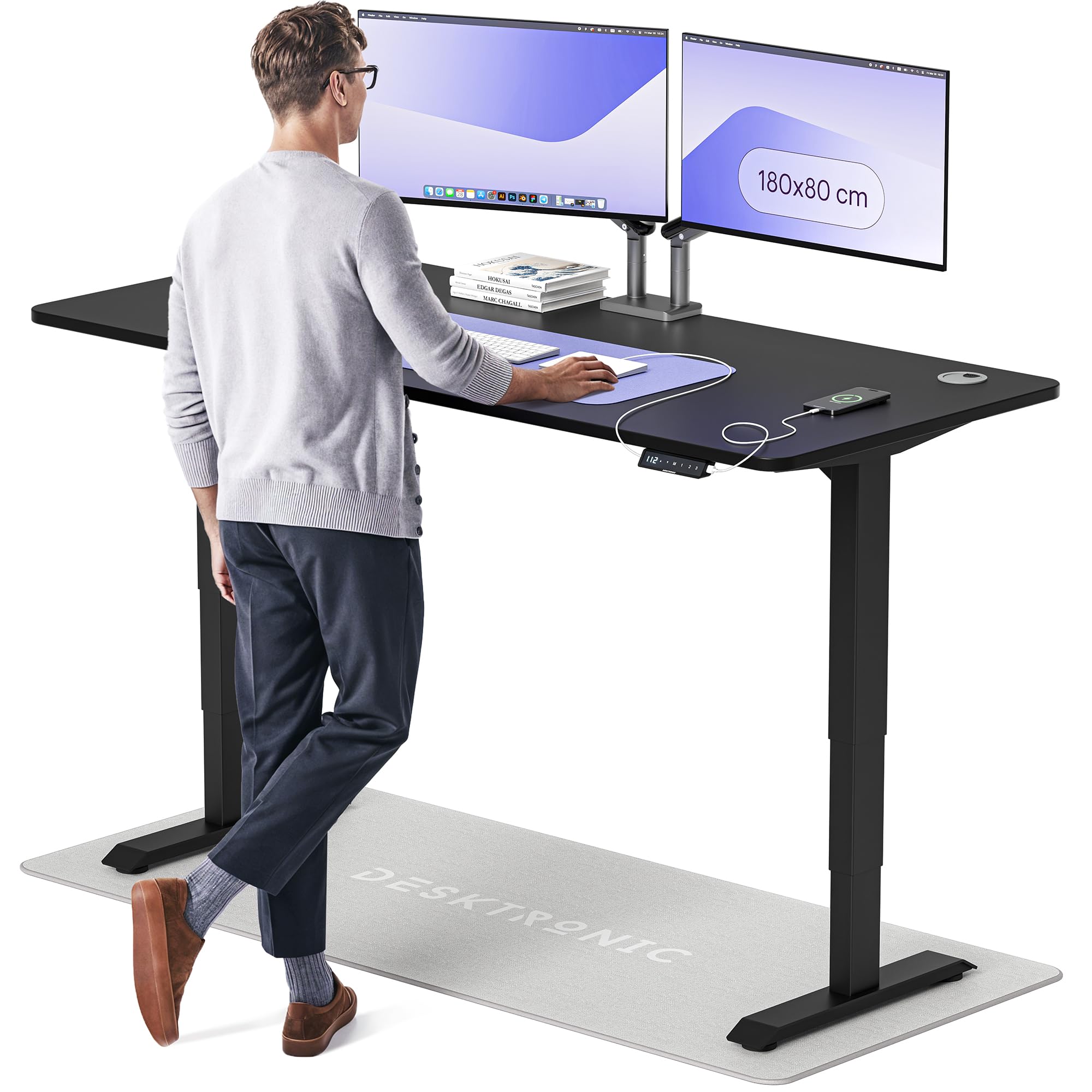 Desktronic HomePro Höhenverstellbarer Schreibtisch 160 × 80 cm – Elektrischer Schreibtisch Mit Zwei Elektrischen Motoren, Touchscreen-Steuerung und Integrierten USB-A- und USB-C-Ladeanschlüssen