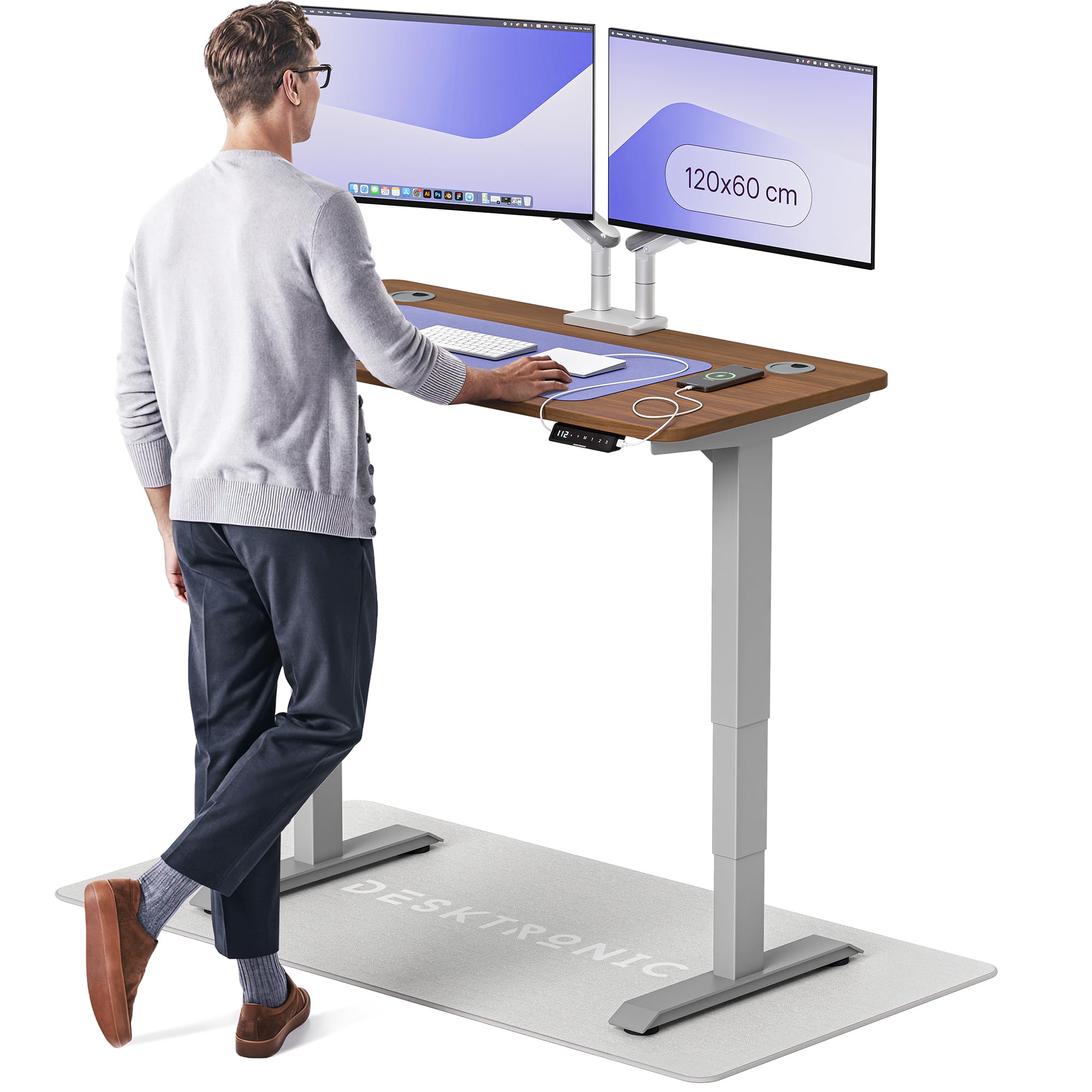 Desktronic HomePro Höhenverstellbarer Schreibtisch 160 × 80 cm – Elektrischer Schreibtisch Mit Zwei Elektrischen Motoren, Touchscreen-Steuerung und Integrierten USB-A- und USB-C-Ladeanschlüssen