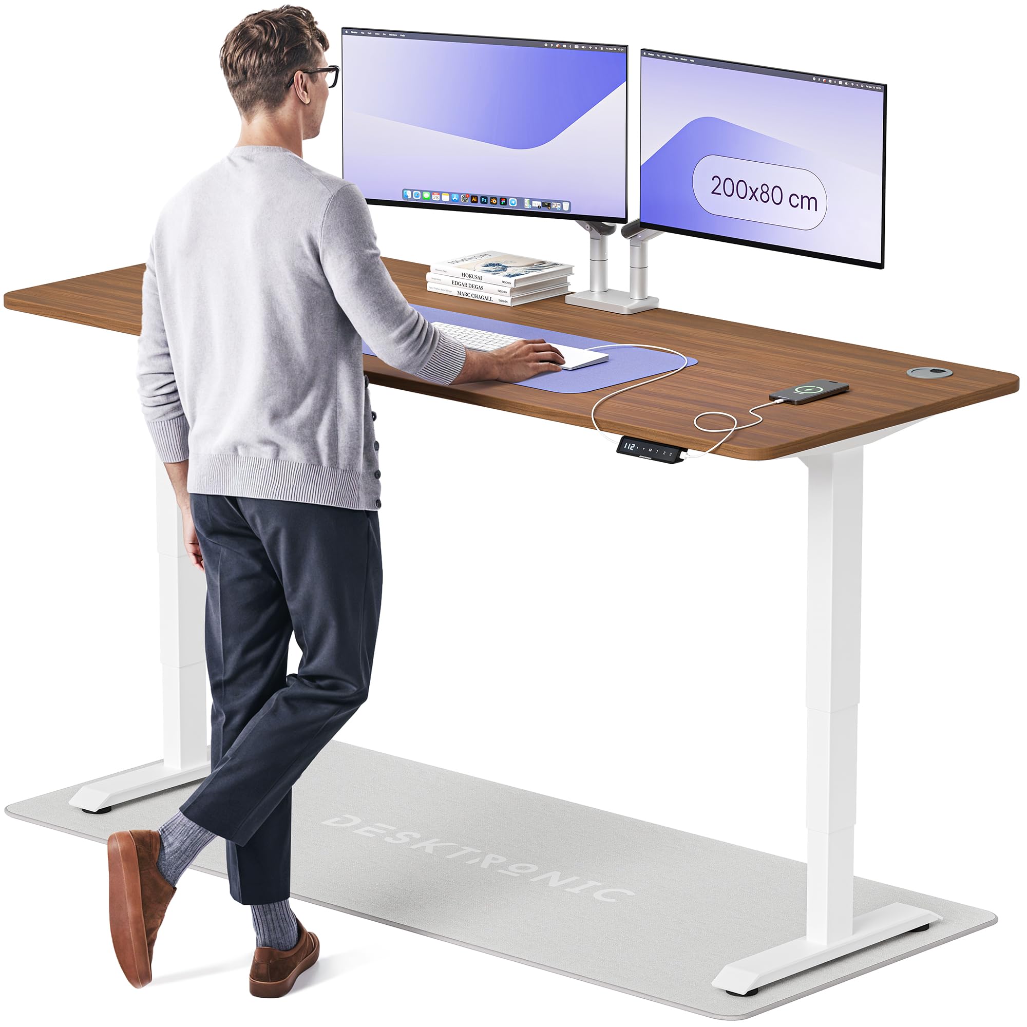 Desktronic HomePro Höhenverstellbarer Schreibtisch 160 × 80 cm – Elektrischer Schreibtisch Mit Zwei Elektrischen Motoren, Touchscreen-Steuerung und Integrierten USB-A- und USB-C-Ladeanschlüssen