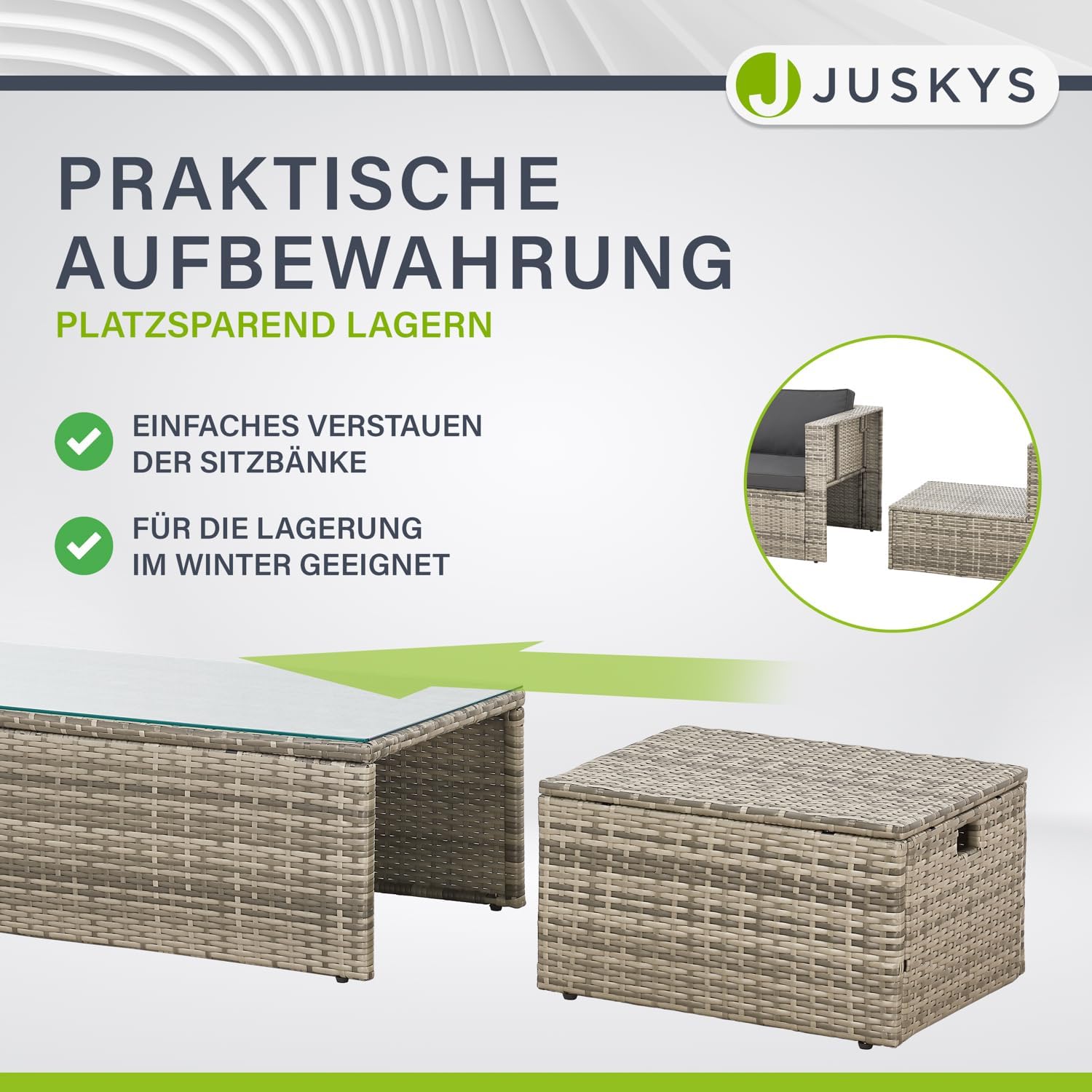 Juskys® Polyrattan Gartenmöbel Set Salou inkl. Abdeckung - Outdoor Lounge wetterfest 6 Personen - Sitzecke mit Tisch & Kissen für Garten, Balkon, Terrasse - Grau