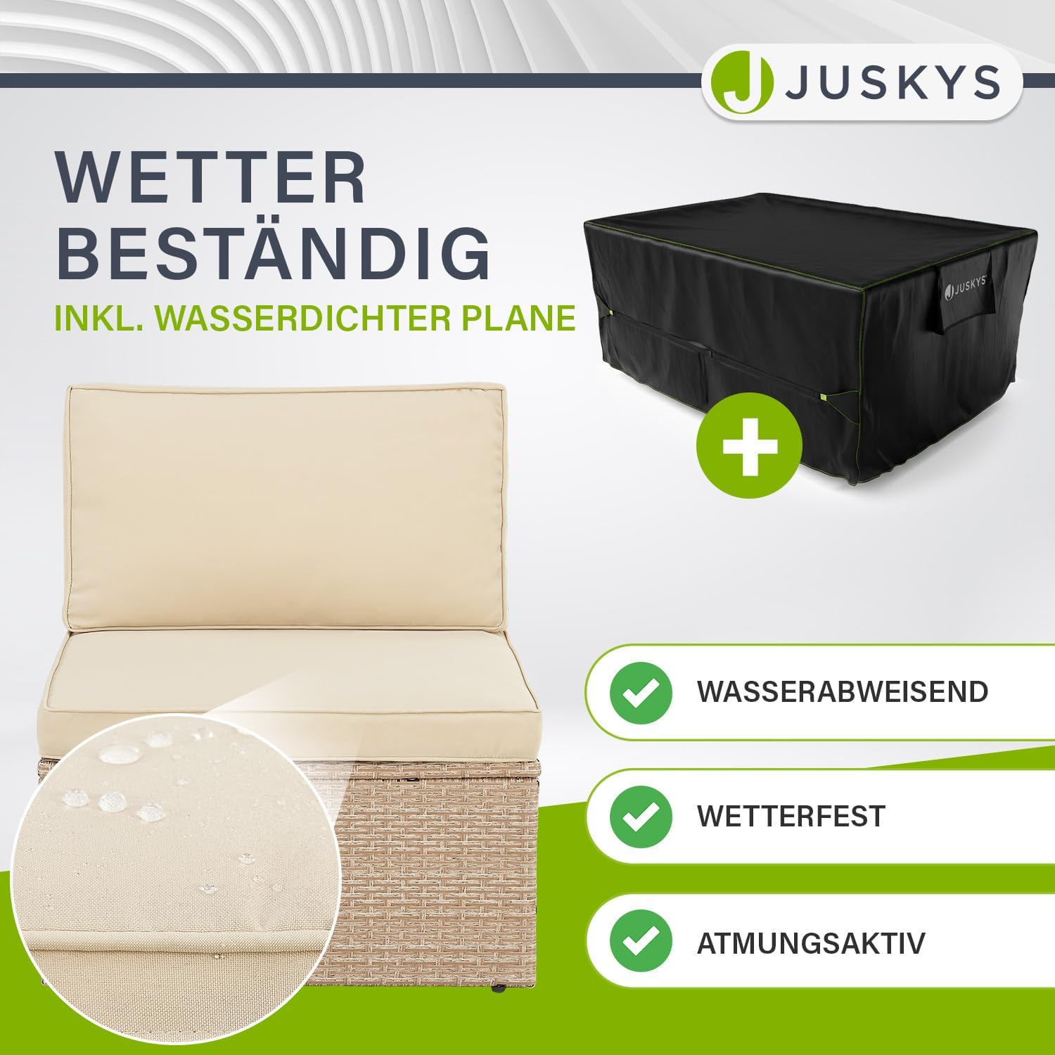 Juskys® Polyrattan Gartenmöbel Set Salou inkl. Abdeckung - Outdoor Lounge wetterfest 6 Personen - Sitzecke mit Tisch & Kissen für Garten, Balkon, Terrasse - Creme/Sand