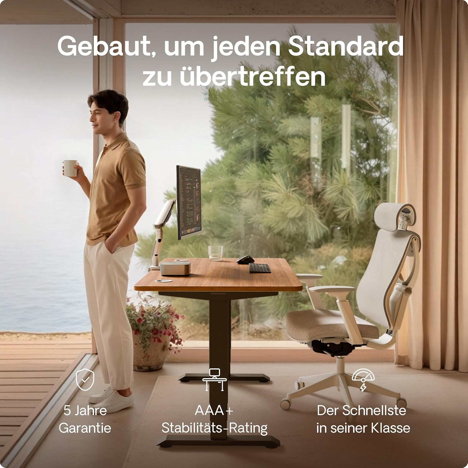 Desktronic HomePro Höhenverstellbarer Schreibtisch 160 × 80 cm – Elektrischer Schreibtisch Mit Zwei Elektrischen Motoren, Touchscreen-Steuerung und Integrierten USB-A- und USB-C-Ladeanschlüssen