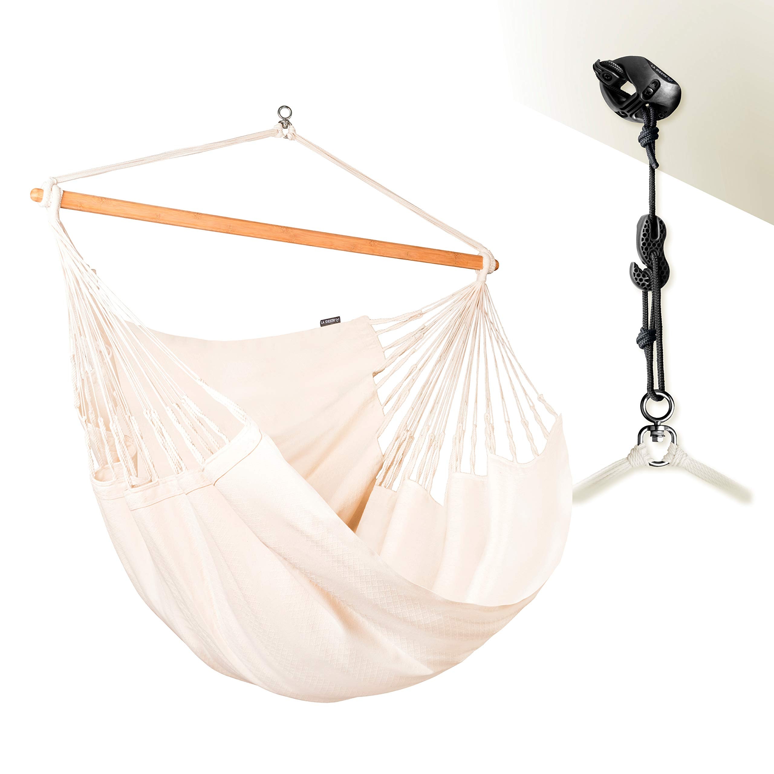 La Siesta®- Habana Hängesessel Kingsize Size für Entspannung & Stil: 360° Drehgelenk, hochwertiges Bambusholz - GOTS-zertifizierte Baumwolle. (Azure)