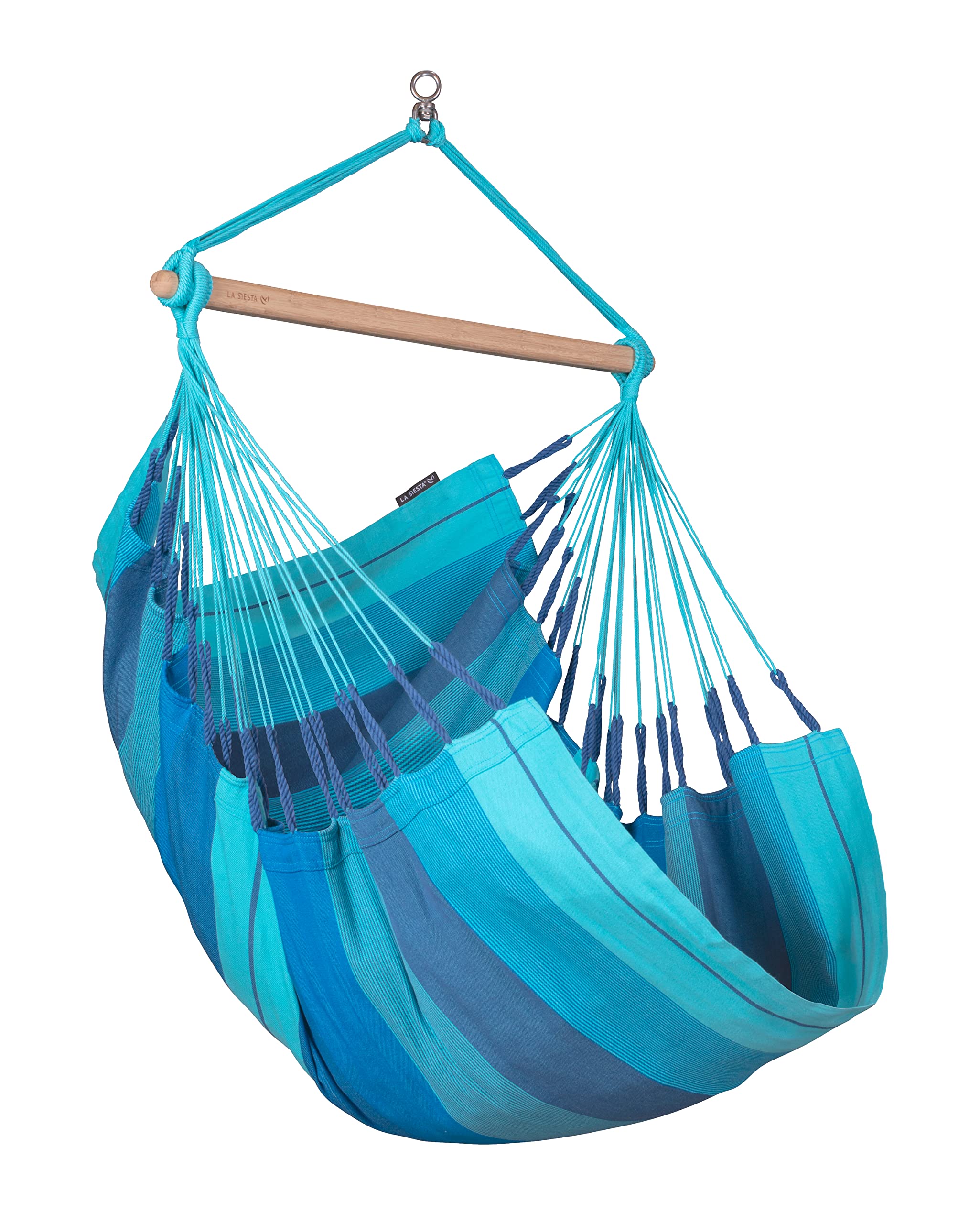 La Siesta®- Habana Hängesessel Kingsize Size für Entspannung & Stil: 360° Drehgelenk, hochwertiges Bambusholz - GOTS-zertifizierte Baumwolle. (Azure)