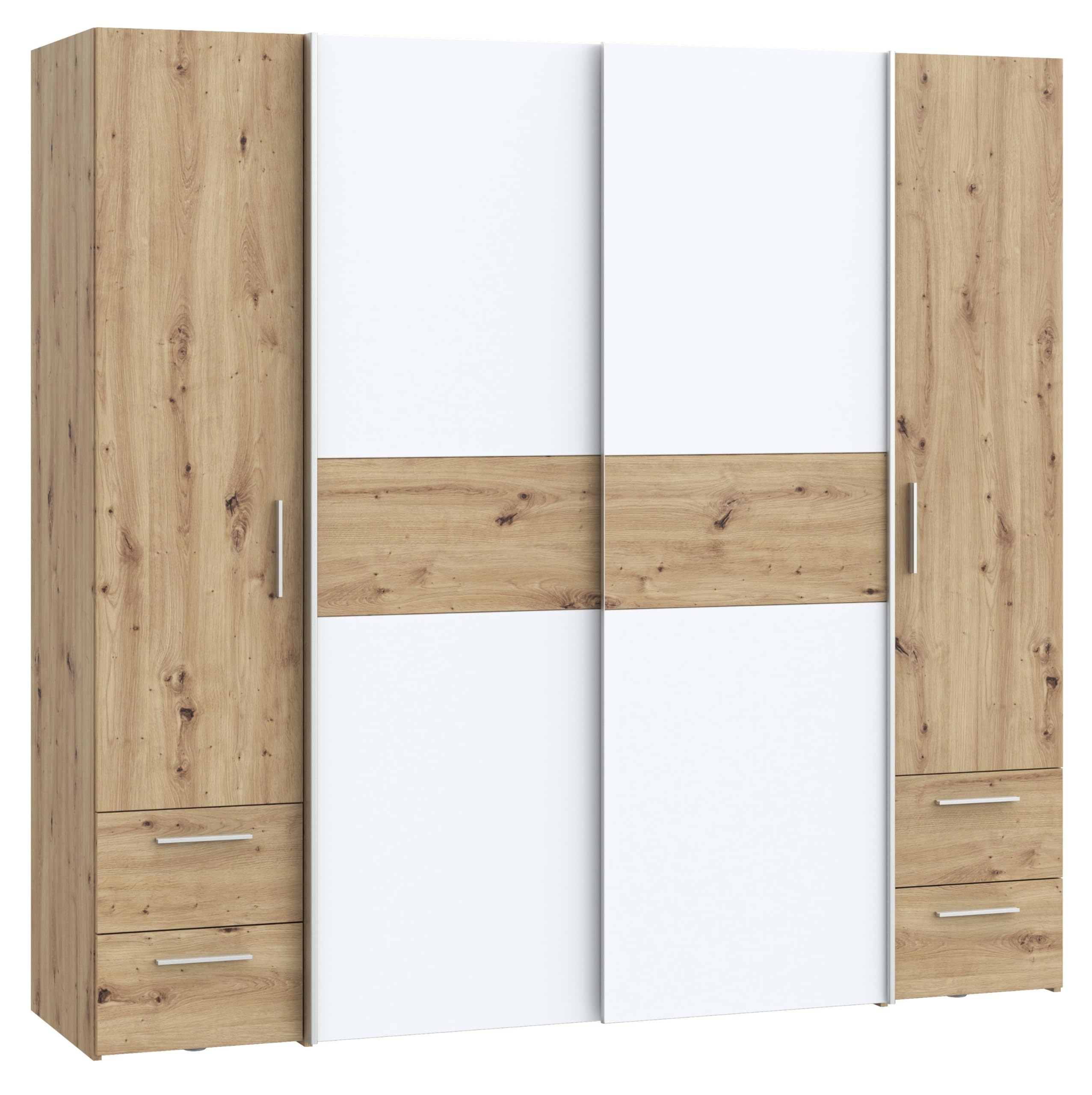 Forte KALIXTUS schwarzer Kleiderschrank 200, moderner Schwebetürenschrank, 4-türig, Holzwerkstoff, Schwarz Matt, 200,1 cm breit x 190,5 cm hoch, 61,2 cm tief