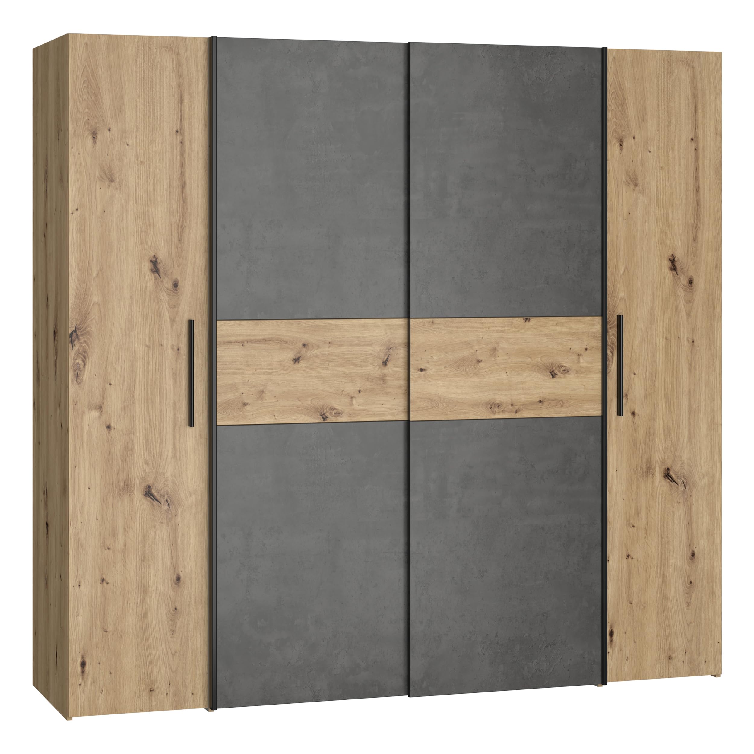 Forte KALIXTUS schwarzer Kleiderschrank 200, moderner Schwebetürenschrank, 4-türig, Holzwerkstoff, Schwarz Matt, 200,1 cm breit x 190,5 cm hoch, 61,2 cm tief