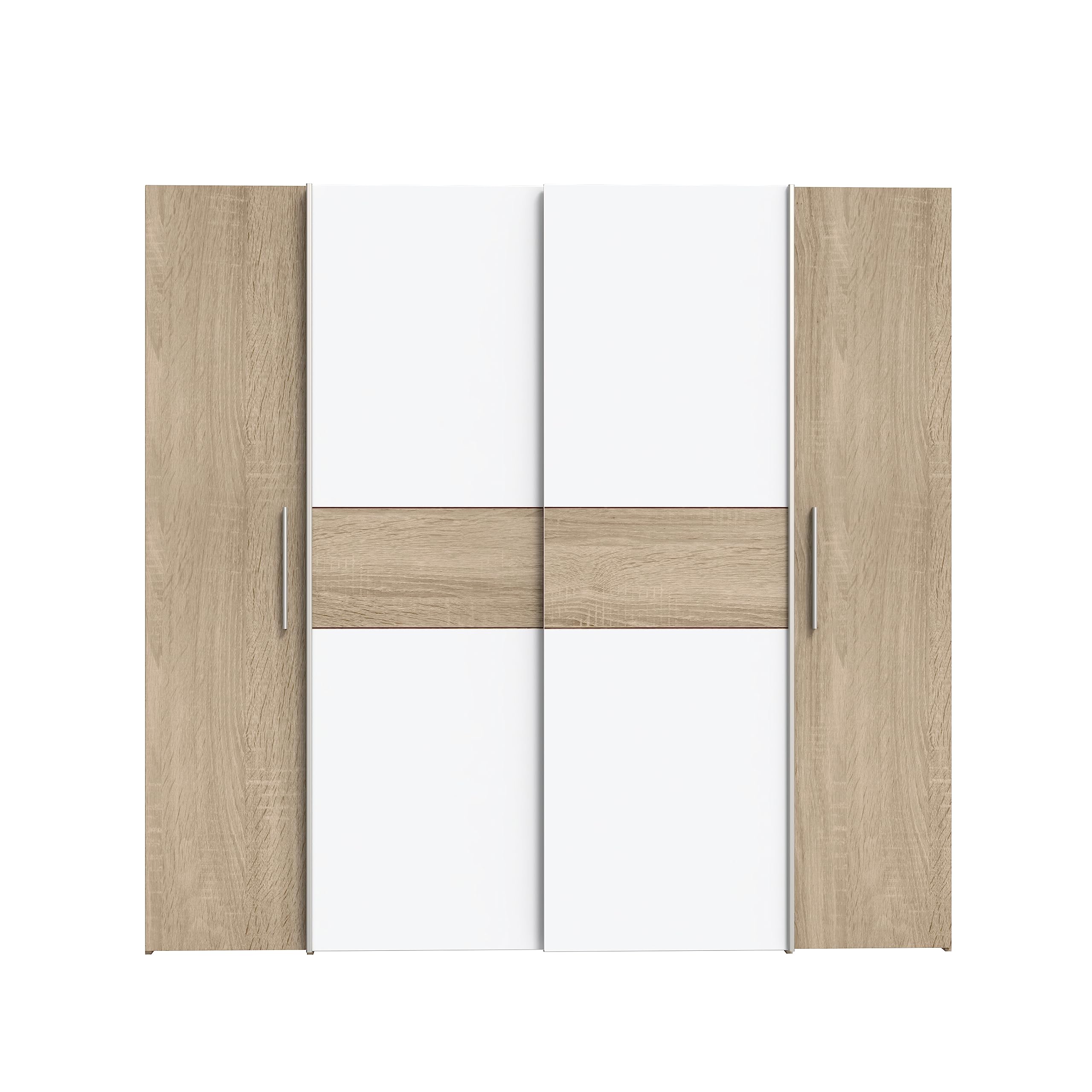 Forte KALIXTUS schwarzer Kleiderschrank 200, moderner Schwebetürenschrank, 4-türig, Holzwerkstoff, Schwarz Matt, 200,1 cm breit x 190,5 cm hoch, 61,2 cm tief