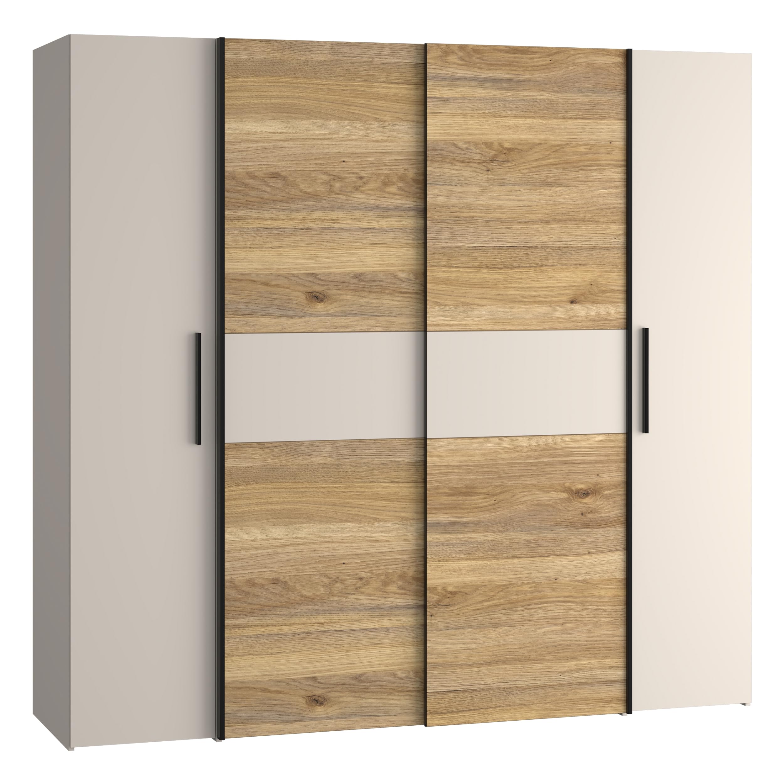 Forte KALIXTUS schwarzer Kleiderschrank 200, moderner Schwebetürenschrank, 4-türig, Holzwerkstoff, Schwarz Matt, 200,1 cm breit x 190,5 cm hoch, 61,2 cm tief