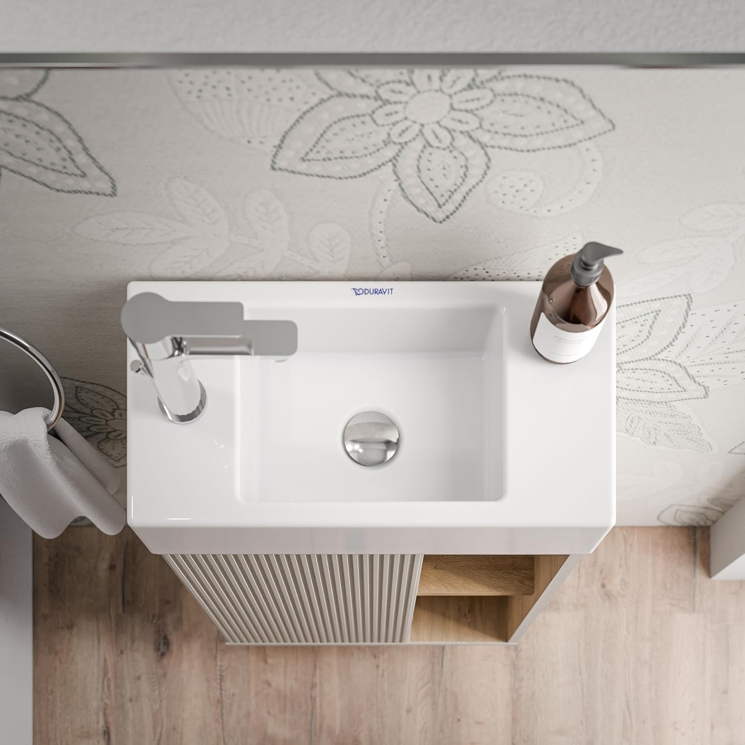 BERNSTEIN Beldivo Small Bathroom Furniture Set Matte Silk Grey 50 x 24.3 x 60 cm Vanity Unit with Duravit Ceramic Basin, Door Hinge Left, Push-to-Open Pre-Assembled