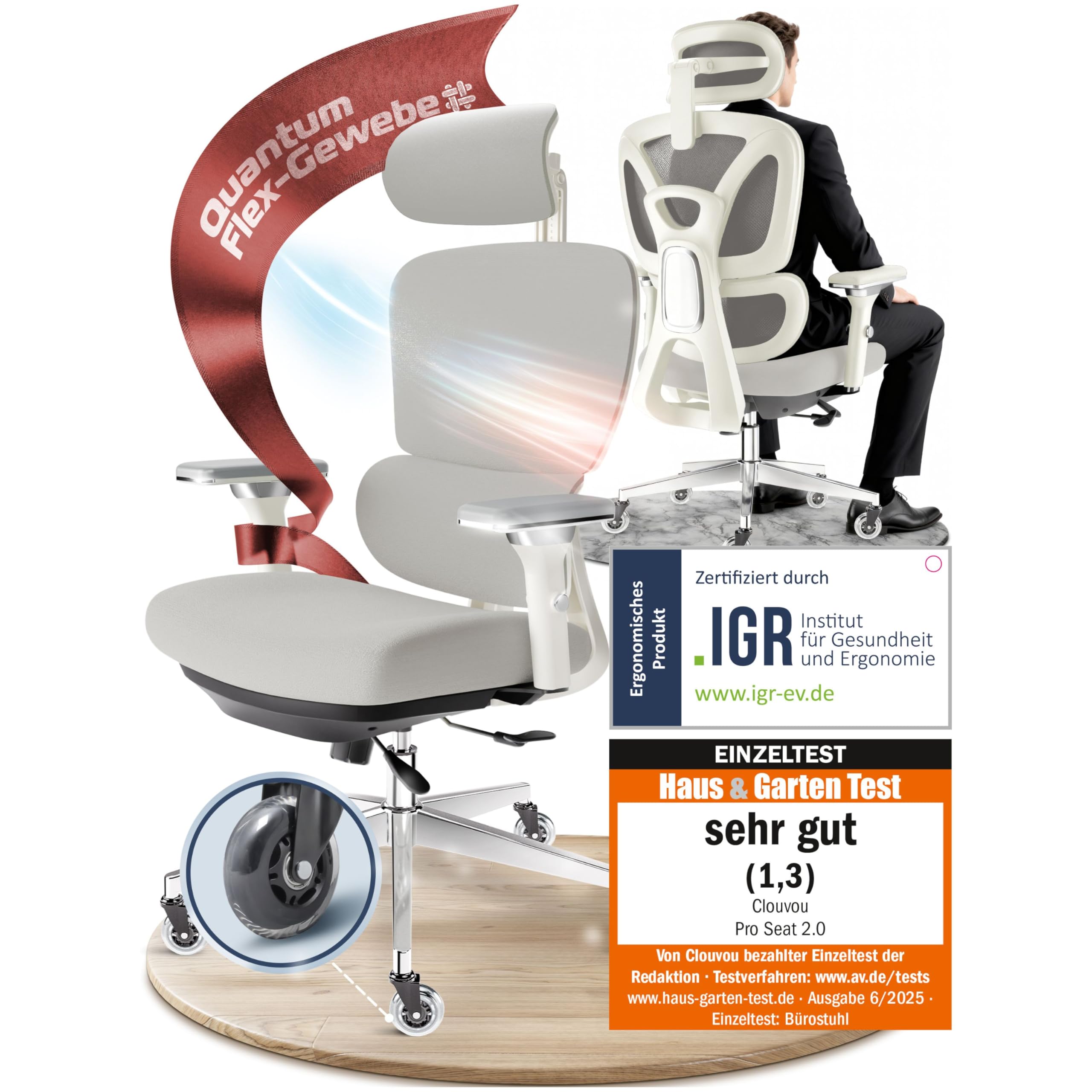 CleverSeat Bürostuhl Ergonomisch [TESTSIEGER] Schreibtischstuhl 100% individuell einstellbar | Büro Stuhl & Gaming Stuhl | Computerstuhl Home Office Chair Ergonomic | Drehstuhl 150 kg