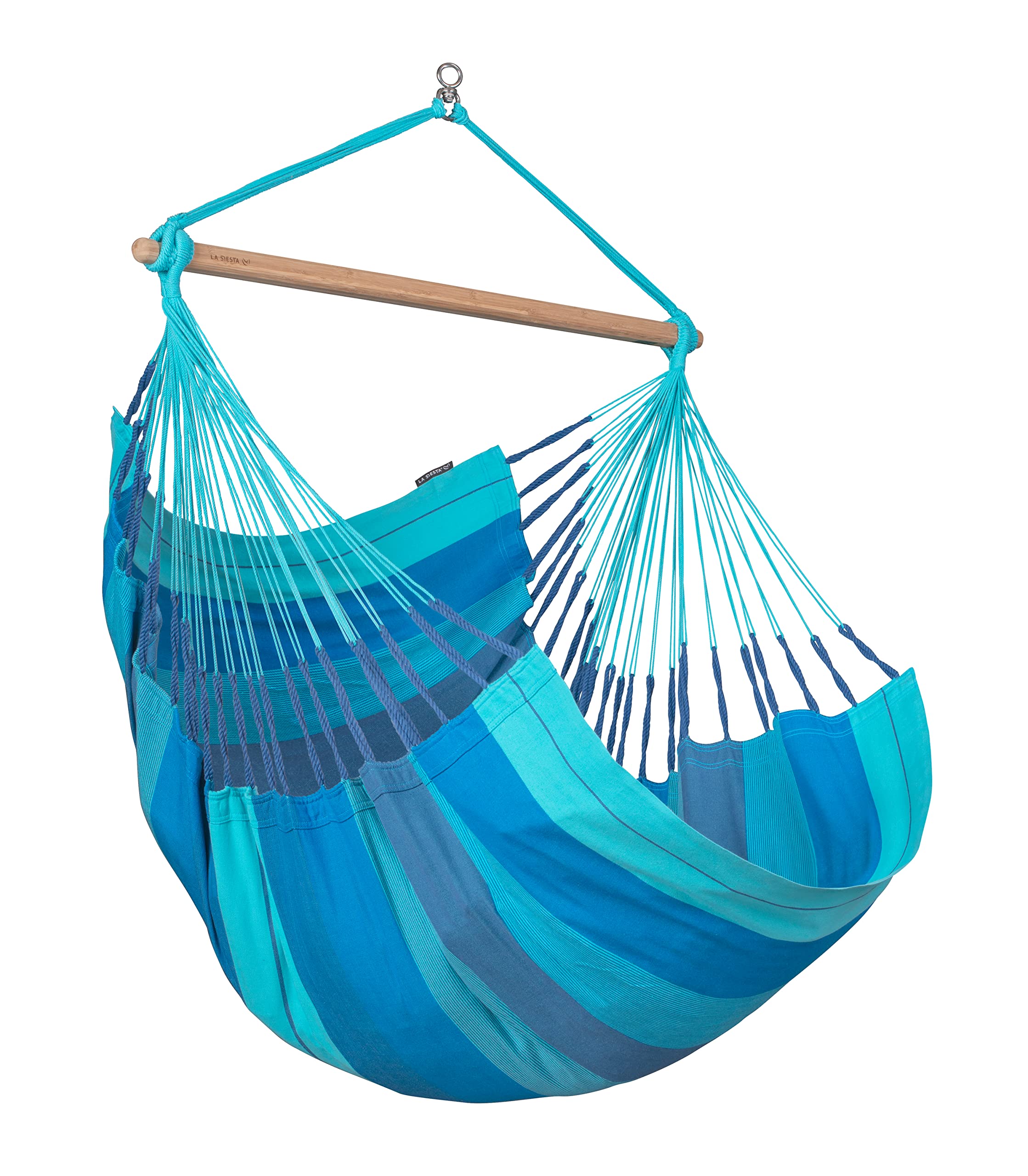 La Siesta®- Habana Hängesessel Kingsize Size für Entspannung & Stil: 360° Drehgelenk, hochwertiges Bambusholz - GOTS-zertifizierte Baumwolle. (Azure)