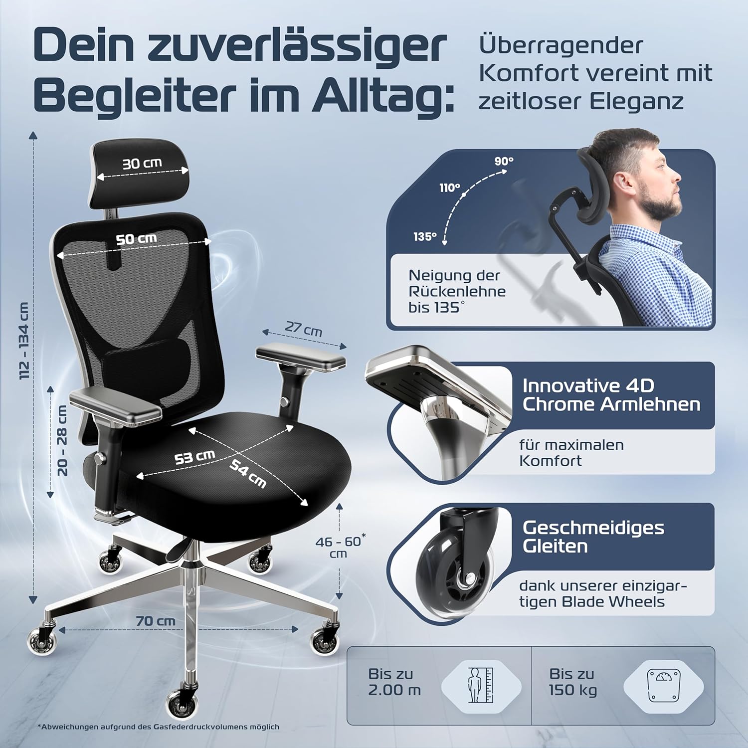 CleverSeat Bürostuhl Ergonomisch [TESTSIEGER] Schreibtischstuhl 100% individuell einstellbar | Büro Stuhl & Gaming Stuhl | Computerstuhl Home Office Chair Ergonomic | Drehstuhl 150 kg