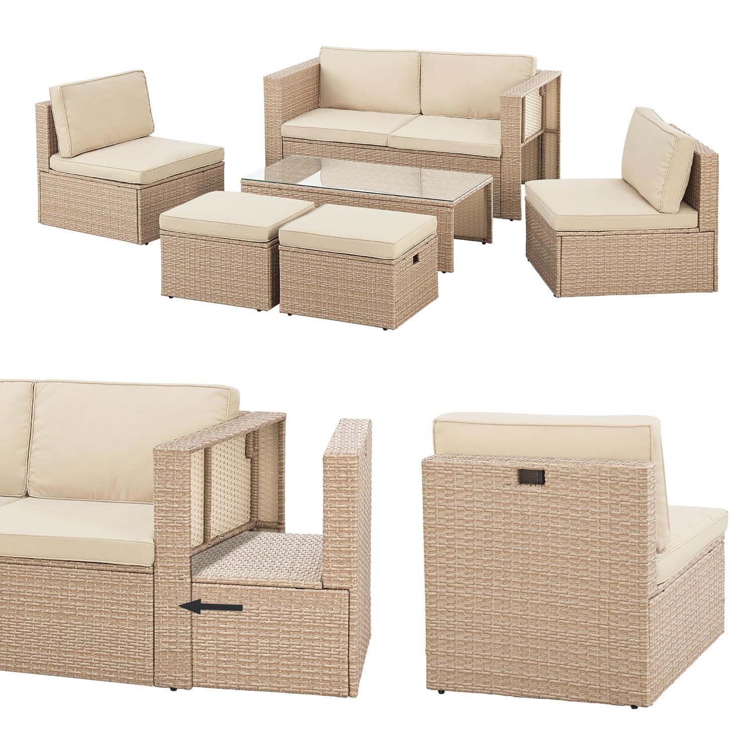 Juskys® Polyrattan Gartenmöbel Set Salou inkl. Abdeckung - Outdoor Lounge wetterfest 6 Personen - Sitzecke mit Tisch & Kissen für Garten, Balkon, Terrasse - Grau