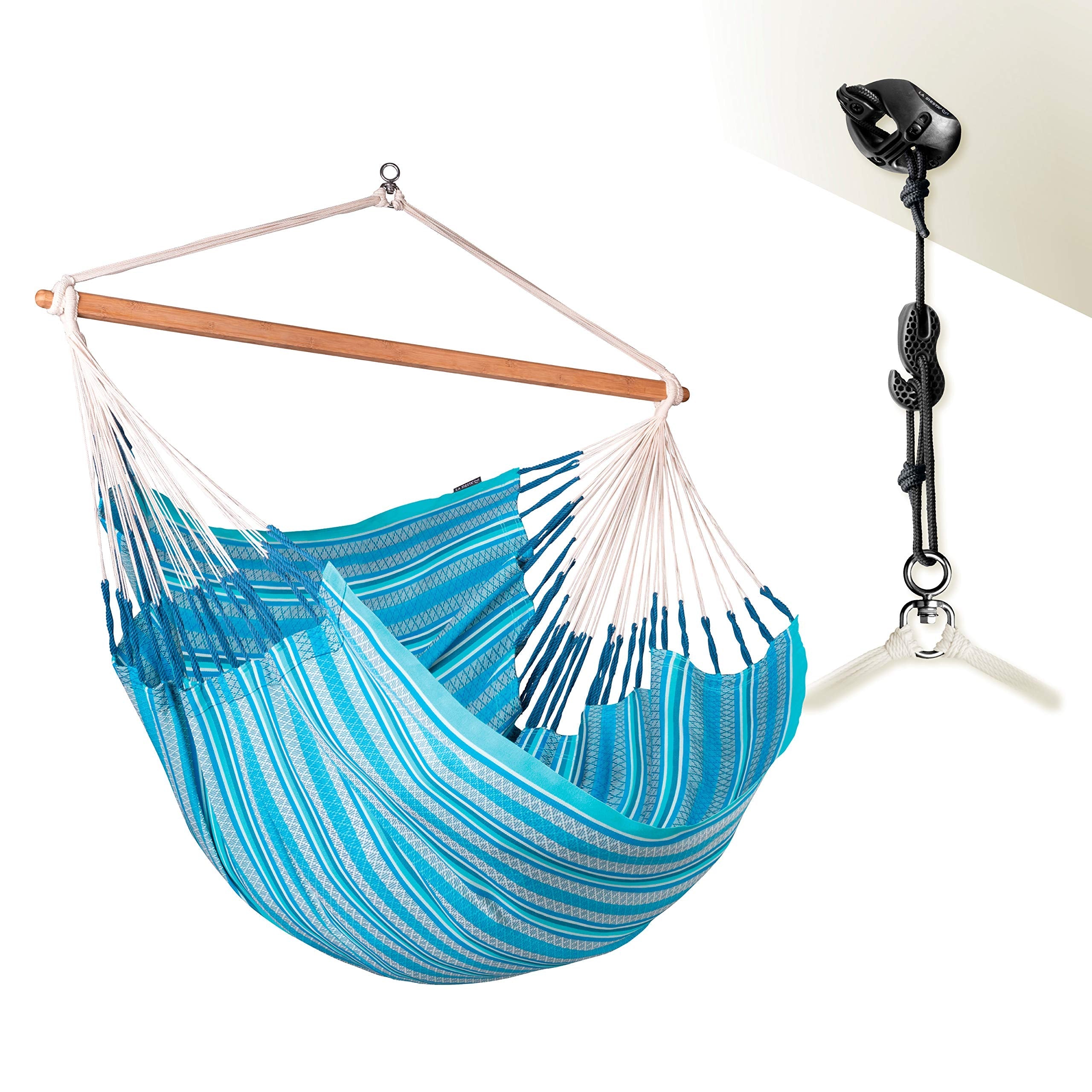 La Siesta®- Habana Hängesessel Kingsize Size für Entspannung & Stil: 360° Drehgelenk, hochwertiges Bambusholz - GOTS-zertifizierte Baumwolle. (Azure)