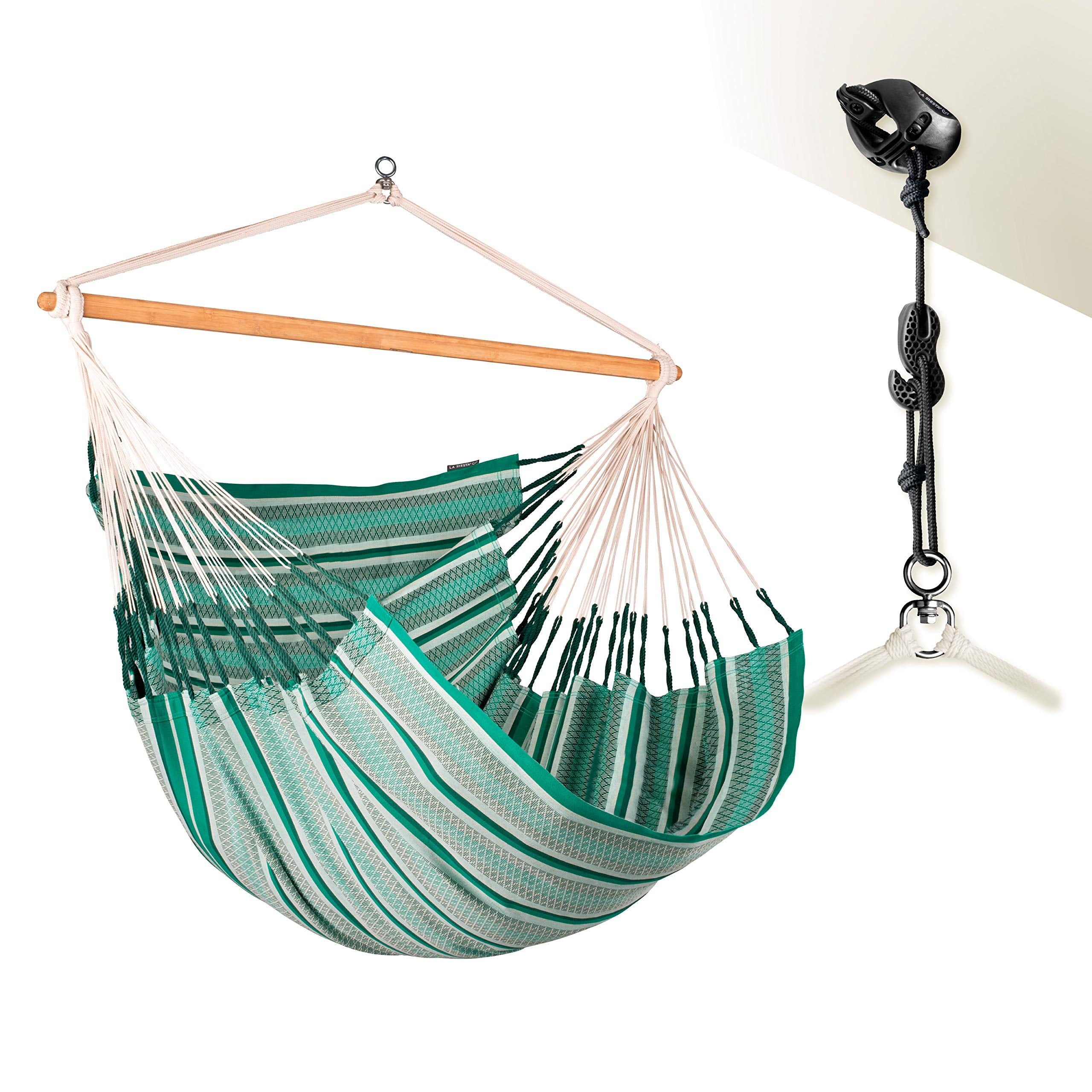 La Siesta®- Habana Hängesessel Kingsize Size für Entspannung & Stil: 360° Drehgelenk, hochwertiges Bambusholz - GOTS-zertifizierte Baumwolle. (Azure)