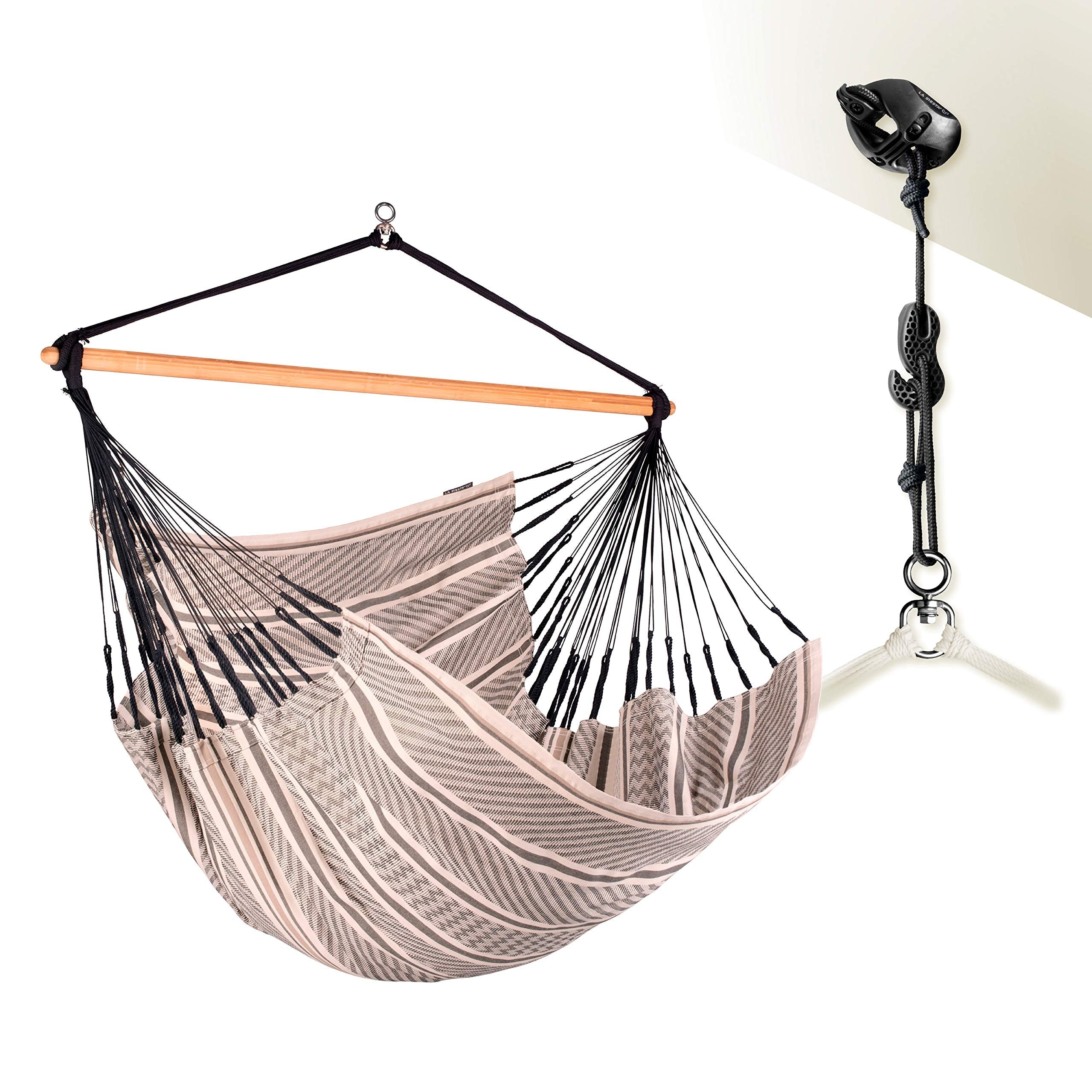 La Siesta®- Habana Hängesessel Kingsize Size für Entspannung & Stil: 360° Drehgelenk, hochwertiges Bambusholz - GOTS-zertifizierte Baumwolle. (Azure)