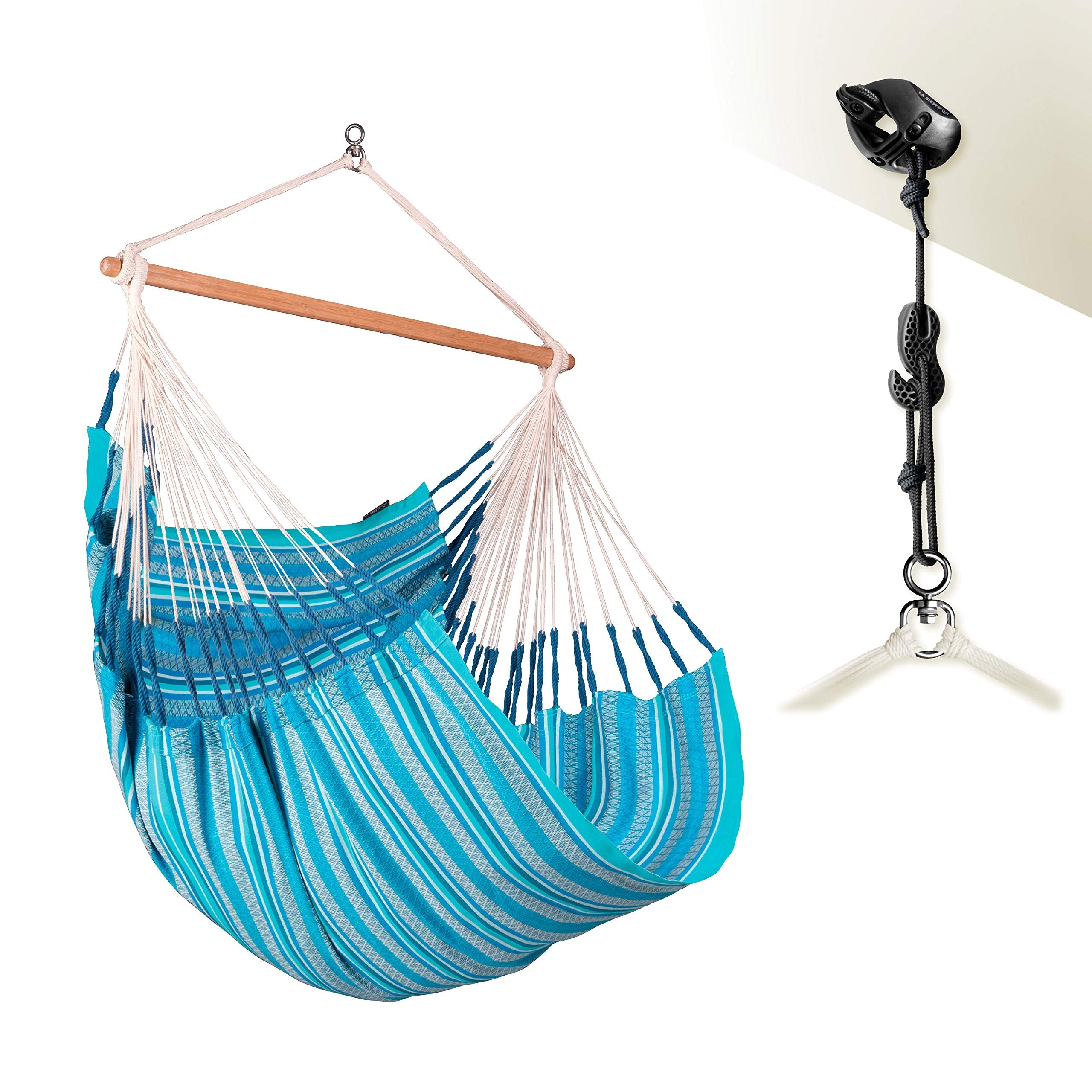 La Siesta®- Habana Hängesessel Kingsize Size für Entspannung & Stil: 360° Drehgelenk, hochwertiges Bambusholz - GOTS-zertifizierte Baumwolle. (Azure)